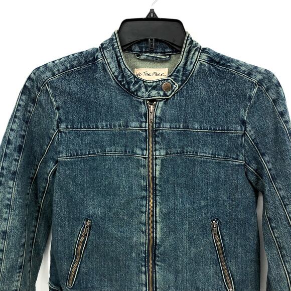 FREE PEOPLE x WE THE FREE Fast Lane Denim Moto Jacket Small Alchemy Blue NWT - Picture 7 of 13